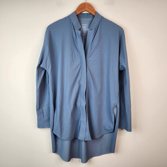 Aday Something Borrowed Tunic Shirt Light Blue Snap Top Medium - Picture 7 of 7